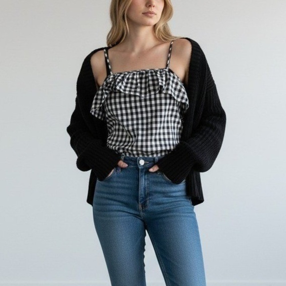 A New‎ Day S Gingham Ruffle Cami Cottagecore Summer Picnic Western Twee Coquette